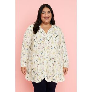 J. Jill Plus Size Flow Hem Floral Button Tunic Shirt Blouse Top Size 2X